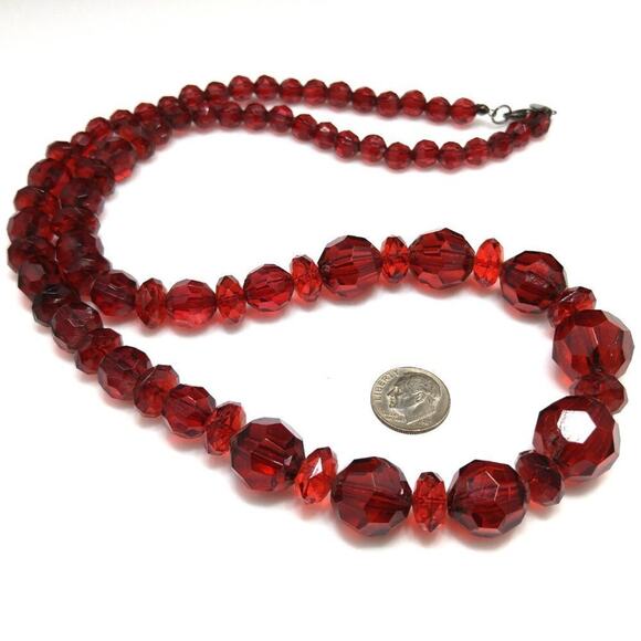 Claire's Red Beaded Necklace, 27 Inches, Largest Bead 16mm, Acrylic Red Beads - Picture 3 of 7